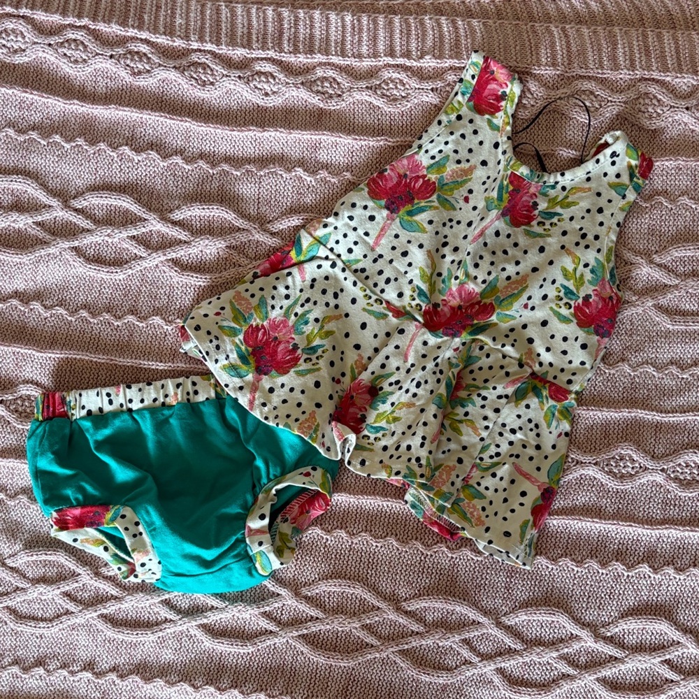 Floral Polka Dot Girls' Matching Set - Pink & Teal